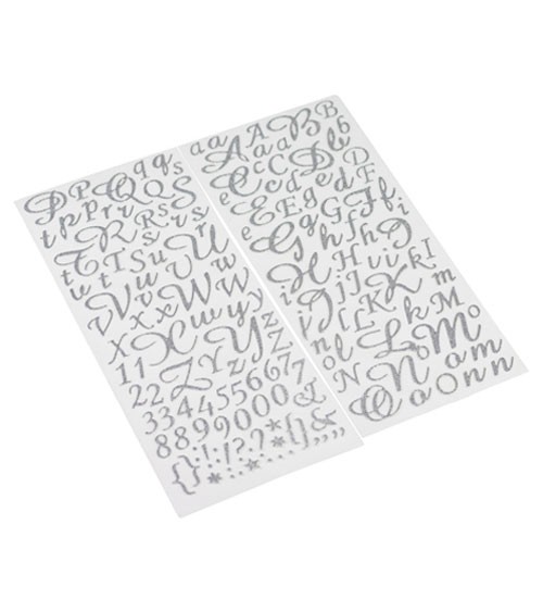 Glitzer-Sticker "Alphabet & Zahlen" - silber - 167-teilig