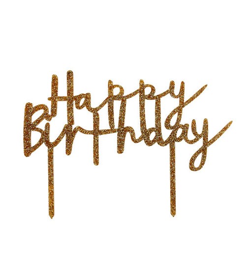 Cake Topper aus Acryl "Happy Birthday" - glitter gold - 20 x 14 cm