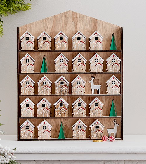 Holz-Adventskalender mit kleinen Häuschen - zum selbst Befüllen