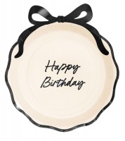 Pappteller mit Schleife "Happy Birthday" - creme & schwarz - 6 Stück