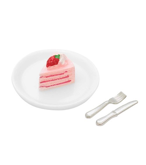 Miniatur Erdbeer-Tortenstück mit Teller & Besteck