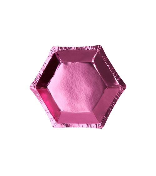 Sechseckige Mini-Pappteller - metallic pink - 8 Stück