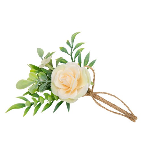Künstliche Rose mit Grün und Juteschnur - blush - 15 cm