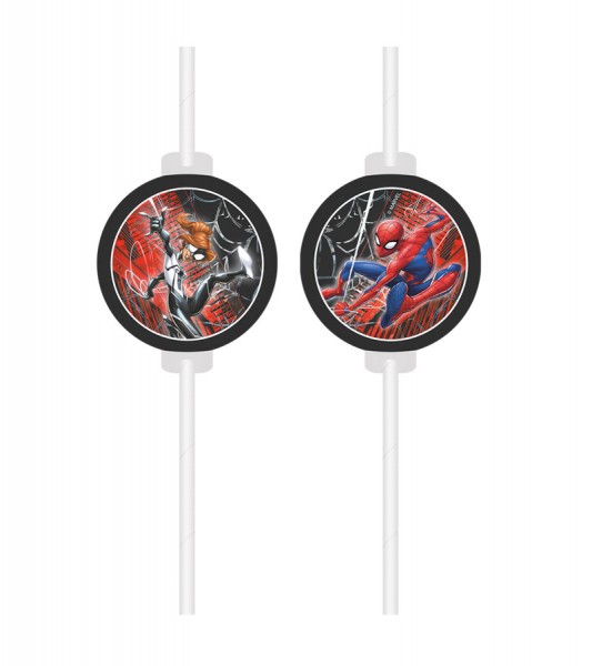 Papiertrinkhalme "Spiderman World of Webs" - 4 Stück
