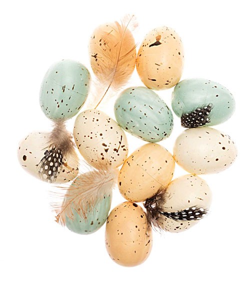 Deko-Eier und Federn - creme & blau - 5 cm - 12 Stück