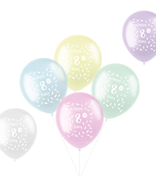 Luftballon-Set "Happy 8th Bday" - Farbmix transparent - 6-teilig
