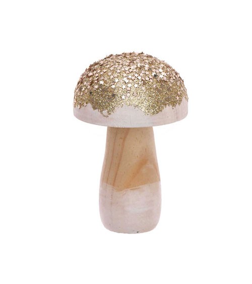 Kleiner Pilz aus Holz mit Glitzer - gold - 6 x 9 cm
