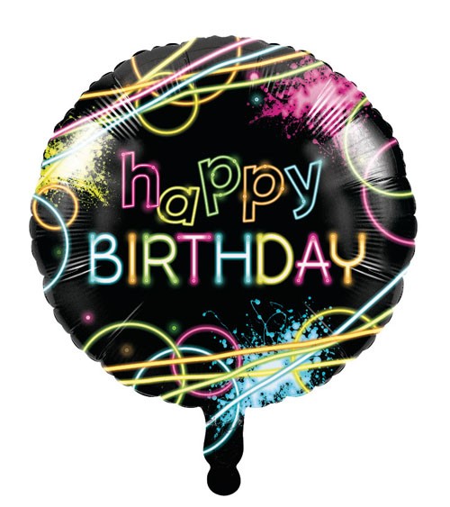 Runder Folienballon "Neon Party" - Happy Birthday