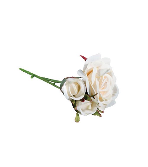 Künstliche Rose mit 3 Blüten - weiß - 15 cm