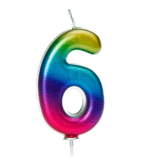 Geburtstagskerze Zahl "6" - metallic rainbow