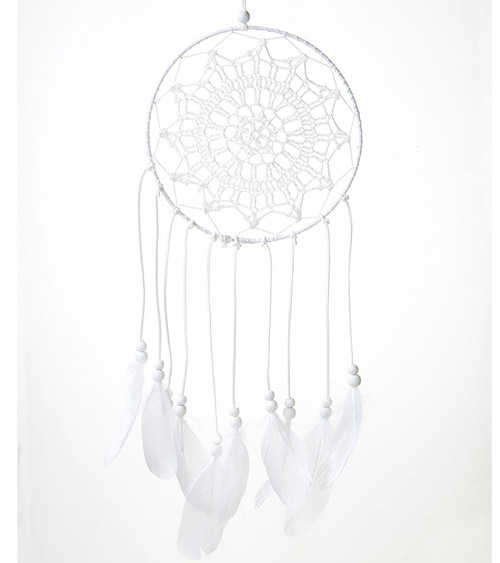 Traumfänger mit gehäkeltem Netz Federn Quasten braun-weiss 16 x 60 cm 