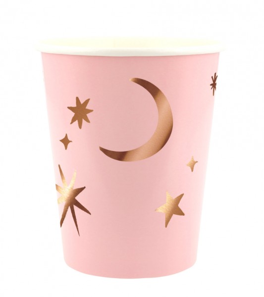 Pappbecher mit Sternen & Monden - rosa, roségold - 8 Stück