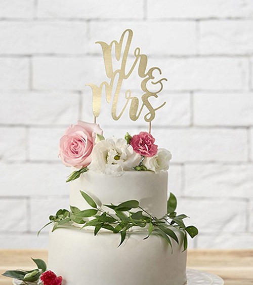 Tortenstecker aus Papier "Mr & Mrs" - gold metallic