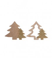 Streudeko aus Holz mit Glitter "Tannenbäume" - gold - 10 Stück