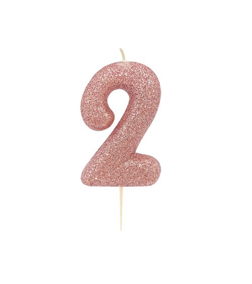 Geburtstagskerze mit Glitter "2" - rosegold