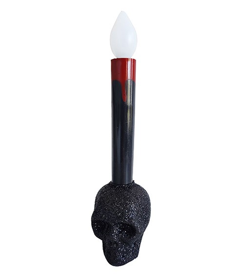 LED-Kerze auf Totenkopf mit Glitter - 23 cm