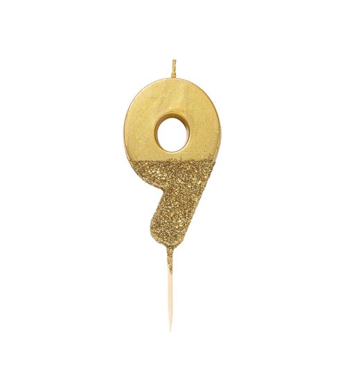 Zahlenkerze "9" - mit Goldglitter - gold
