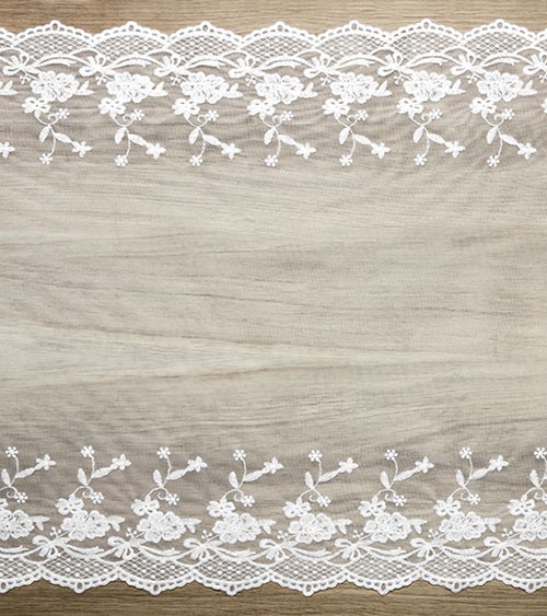 Spitzen-Tischläufer mit Blumen - weiß - 45 cm x 9 m