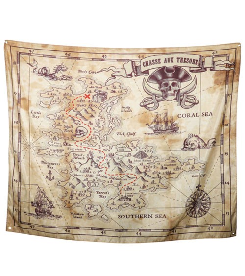 Piraten-Schatzkarte aus Stoff mit Aufhängeösen - 1,9 x 1,5 m