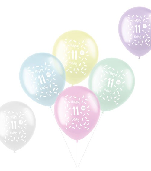 Luftballon-Set "Happy 11th Bday" - Farbmix transparent - 6-teilig