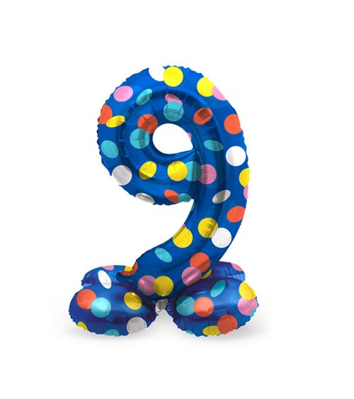Stehender Folienballon Zahl "9" - Colorful Dots - 41 cm