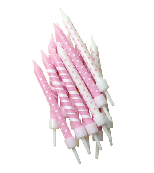 Kuchenkerzen "Dots & Stripes" - rosa/weiß - 12 Stück