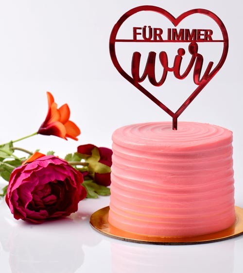 Dein Cake-Topper "Herz - zwei Zeilen" aus Acrylspiegel - Wunschtext