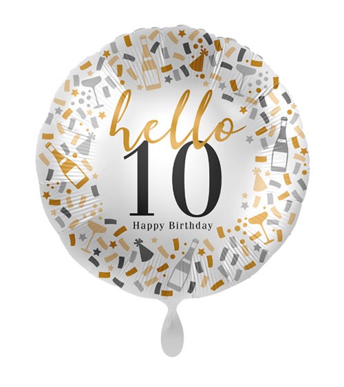 Folienballon "Hello 10 - Happy Birthday" - 43 cm