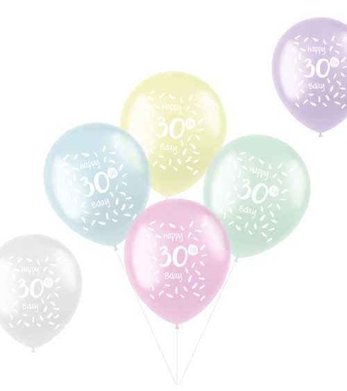 Luftballon-Set "Happy 30th Bday" - Farbmix transparent - 6-teilig
