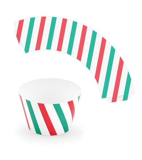 Cupcake-Wrapper mit Streifen - rot/grün - 6 Stück