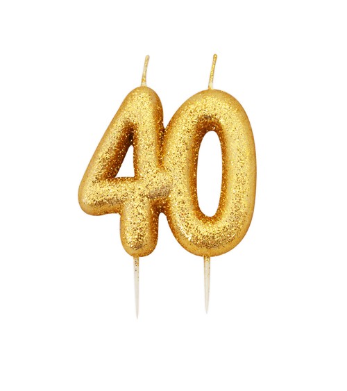 Geburtstagskerze mit Glitter "40" - gold
