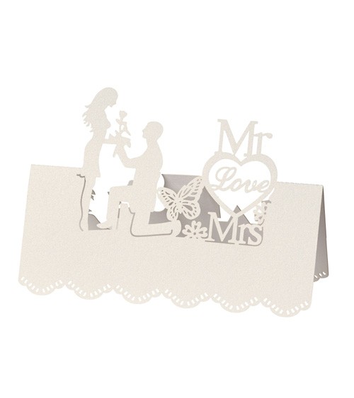 Tischkarten "Mr Love Mrs" - creme - 12,5 x 11 cm - 5 Stück