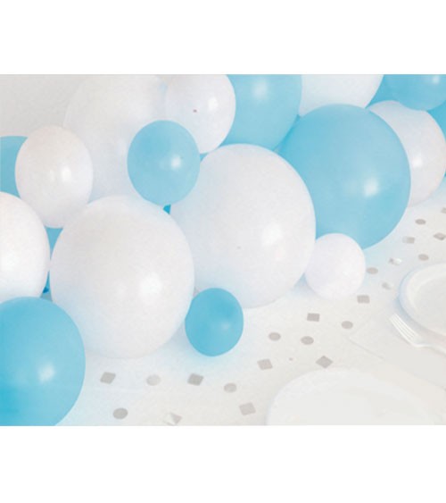Ballongirlande & Konfetti - weiß, blau, silber - 40-teilig