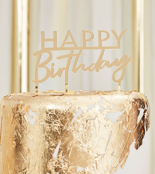 Cake-Topper aus Acryl "Happy Birthday" - gold