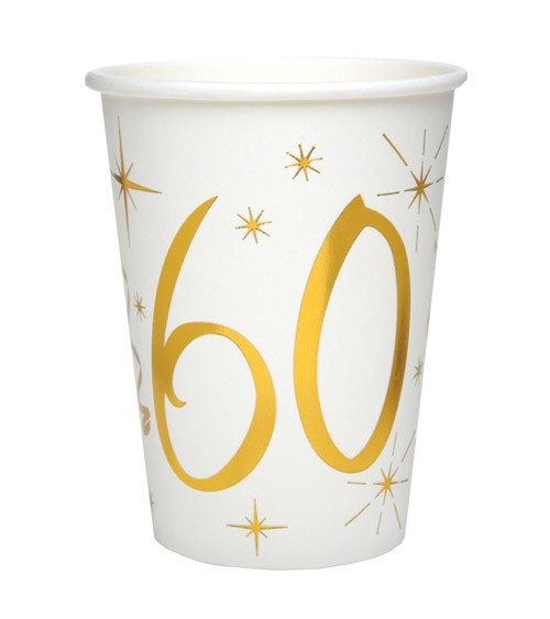 Pappbecher "60" - weiß, gold - 10 Stück