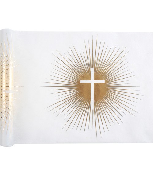 Tischläufer aus Vlies "Kreuz" - weiß, gold - 30 cm x 5 m