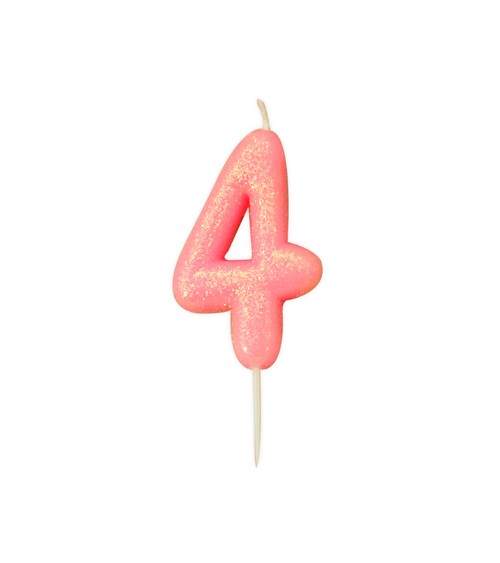 Geburtstagskerze mit Glitter "4" - rosa