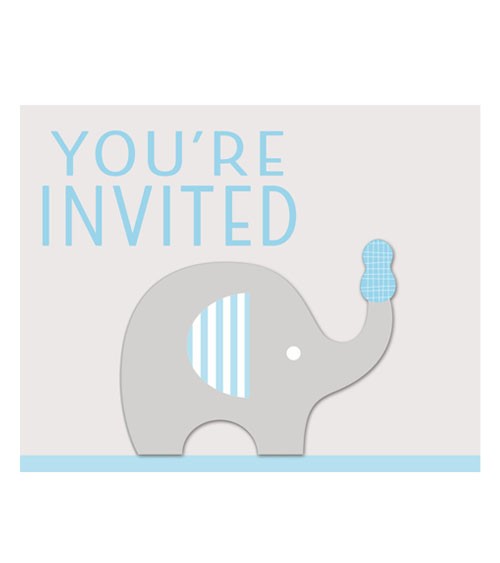 Einladungskarten "Kleiner Elefant - hellblau" - 8 Stück