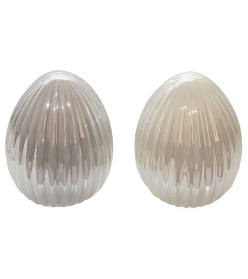 Keramik-Eier mit Perlmutt - taupe & creme - 8 cm - 2 Stück