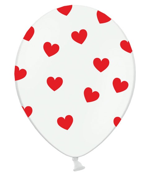 Luftballons "Rote Herzen" - weiß - 6 Stück