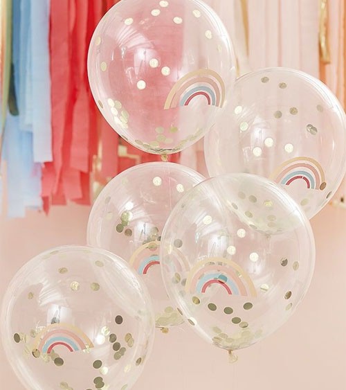 Konfetti-Ballons mit Regenbogen-Aufdruck - 5 Stück