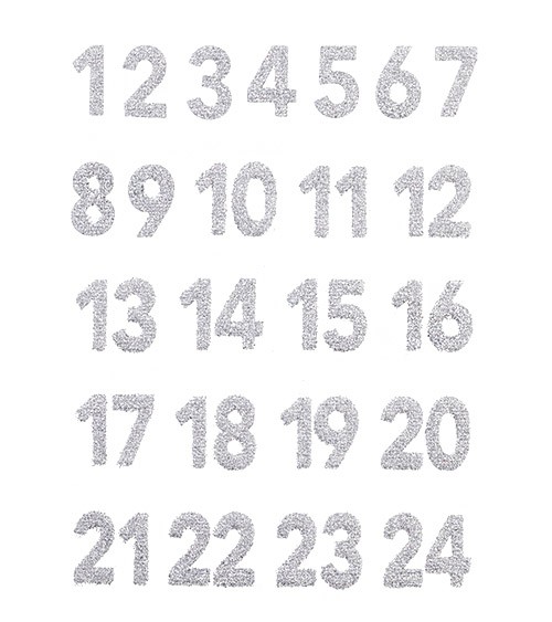 Glitzer-Sticker "Adventskalender Zahlen" - silber - 1 bis 24