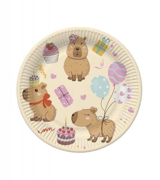 Kleine Pappteller "Capybara-Party" - 8 Stück