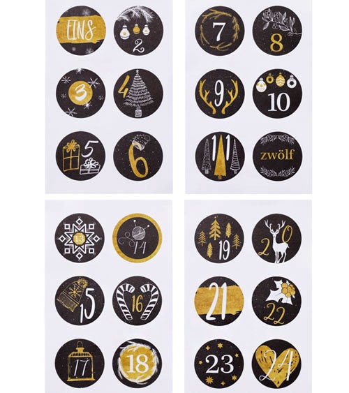 Sticker "Adventskalender Zahlen" - schwarz-goldgelb - 1 bis 24