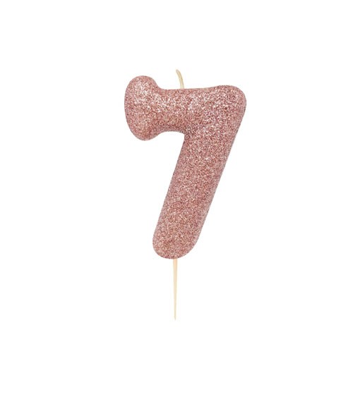 Geburtstagskerze mit Glitter "7" - rosegold