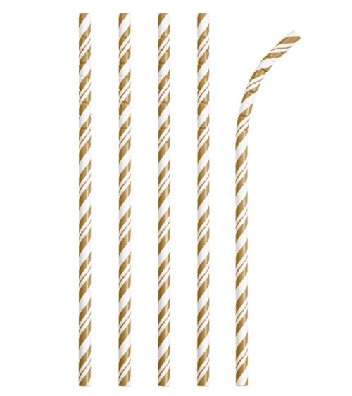 Flexible Papierstrohhalme mit Streifen - gold - 24 Stück