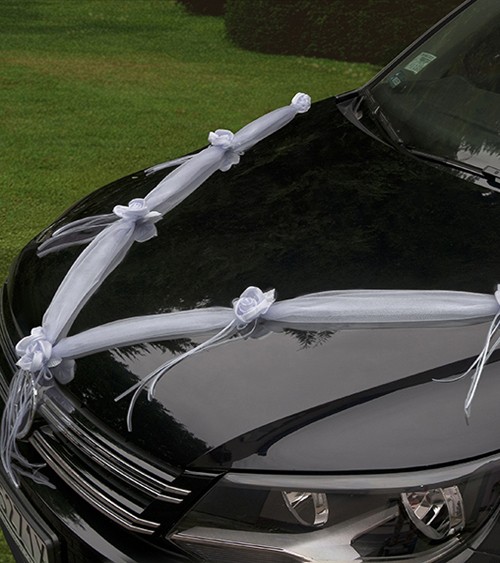 Autodekoration aus Organza "Weiße Rosen" - weiß - 2 Stück