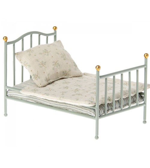 Vintage Bett aus Metall - Micro - mint - 8 x 12,5 x 9 cm