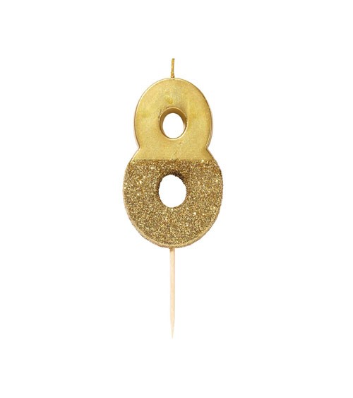 Zahlenkerze "8" - mit Goldglitter - gold