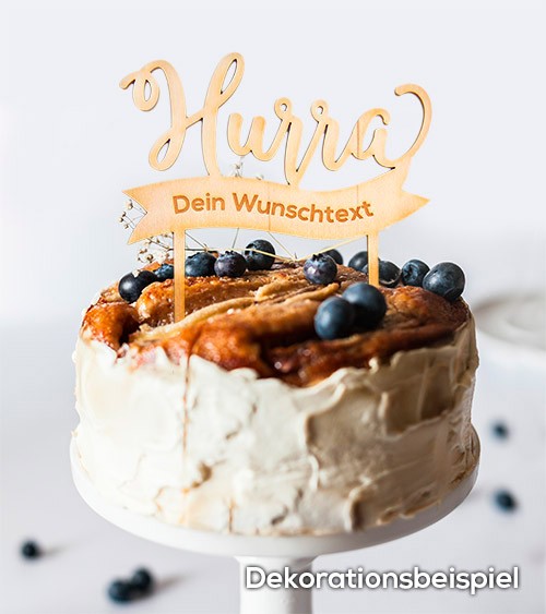 Dein Cake-Topper "Hurra" aus Holz - Wunschtext